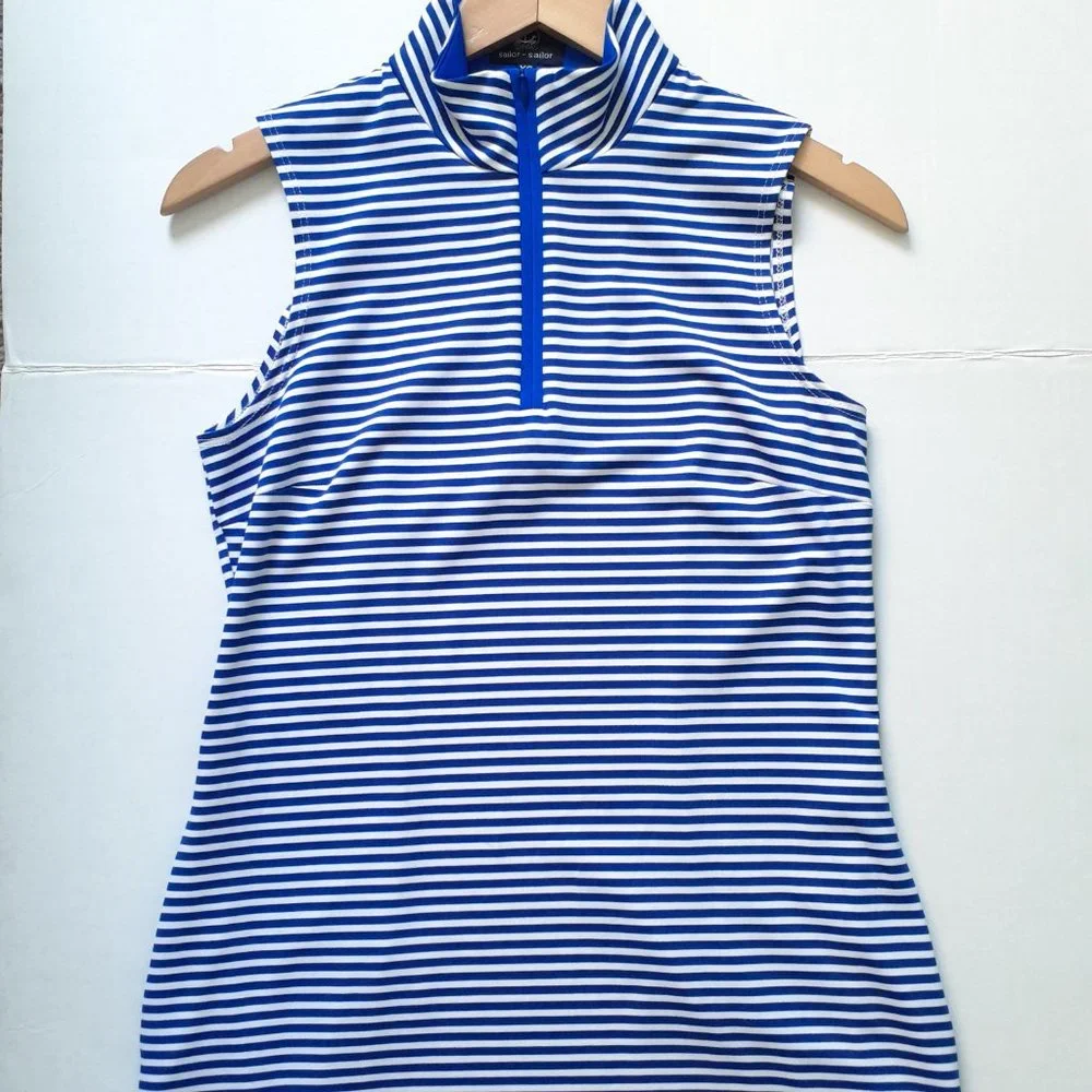 Sailor Sailor Sleeveless 1/4 Zip Striped Dress with Pockets Blue White Size XS - Picture 9 of 12